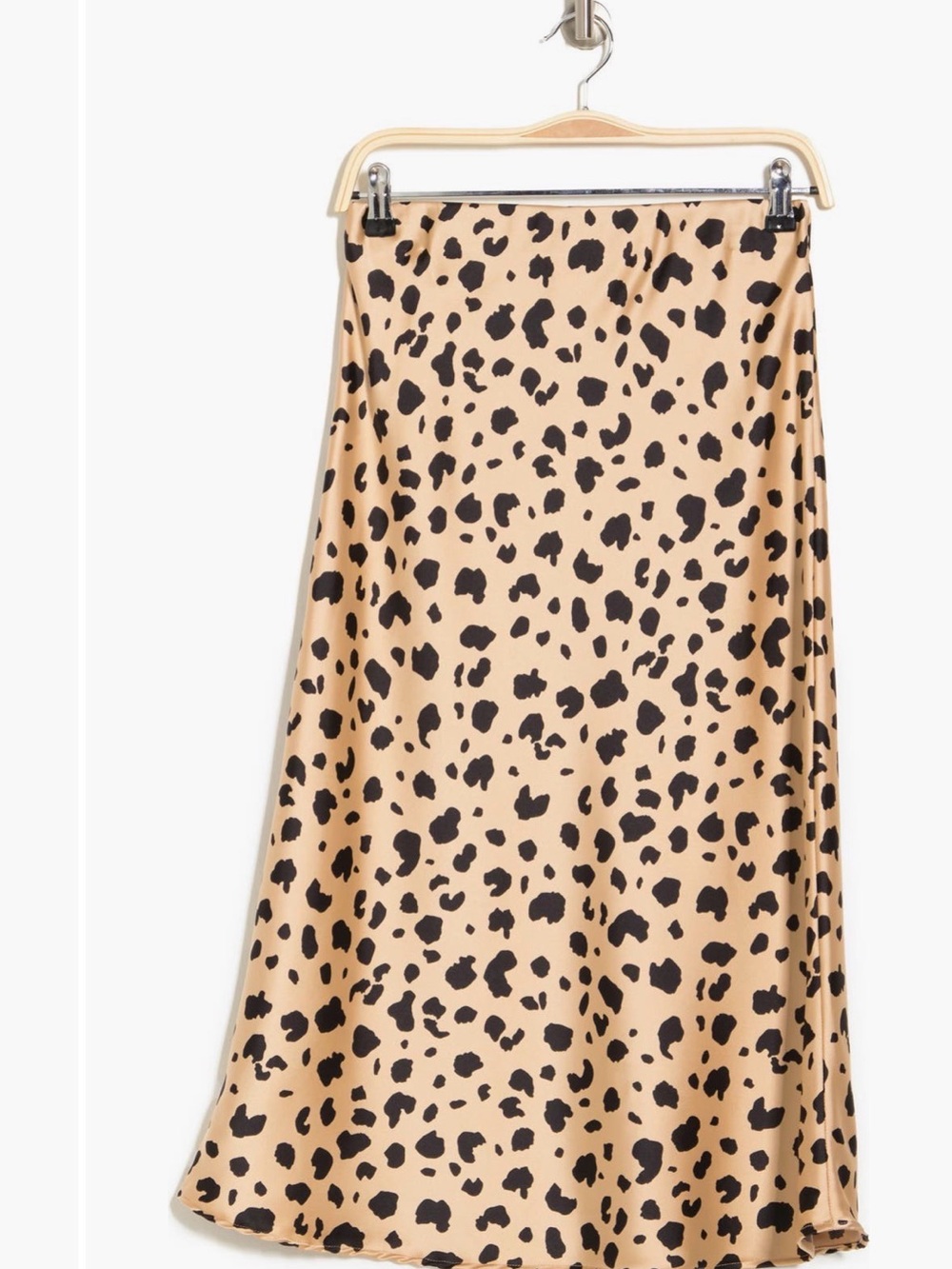 Renee C. Leopard Print Satin Midi Skirt - Beige & Black - Picture 4 of 4